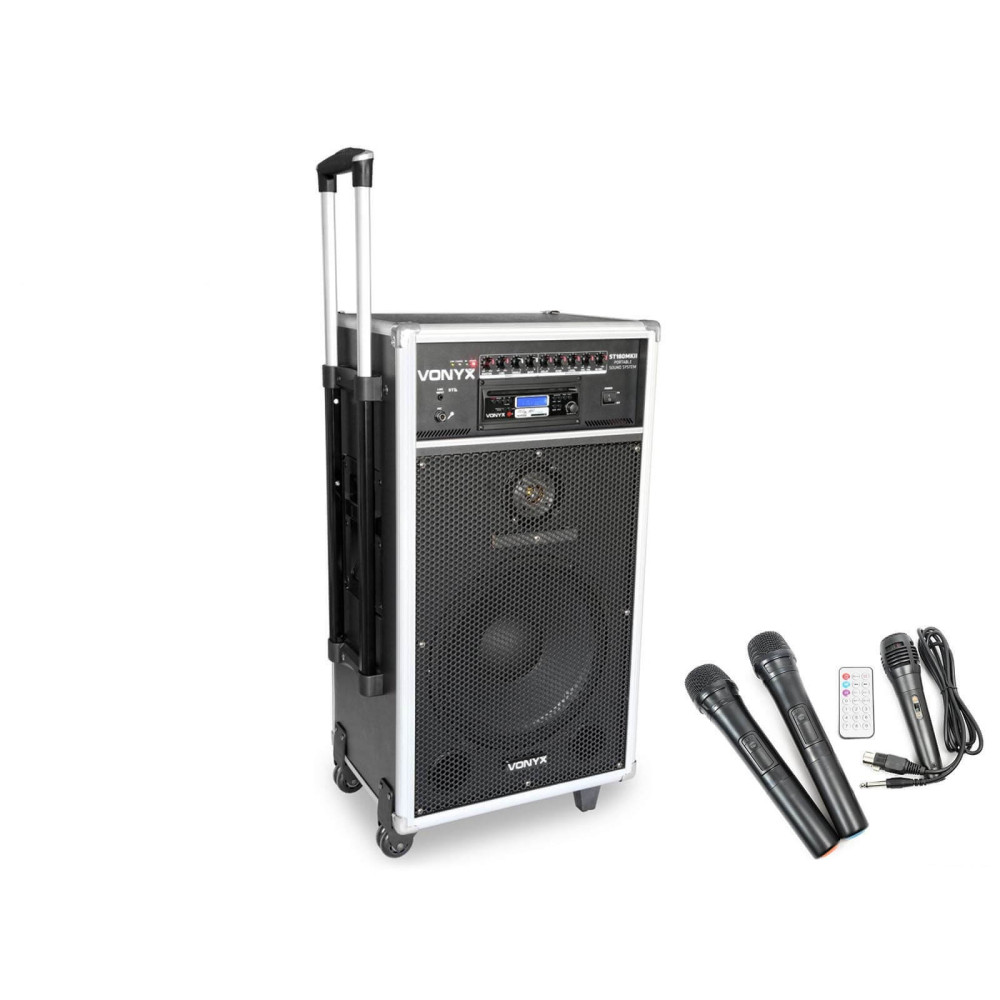 Vonyx ST-180 (12") 450W akkumulátoros hordozható hangfal (3xMik + MP3 + Bluetooth+ CD)