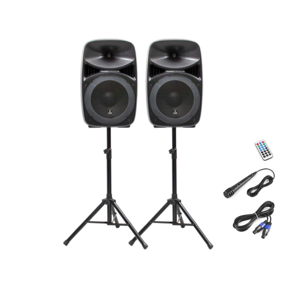 Thunder TMX-15 SET 700/1400W (15") aktív hangfalszett + ÁLLVÁNY (MP3 + Bluetooth + FM)