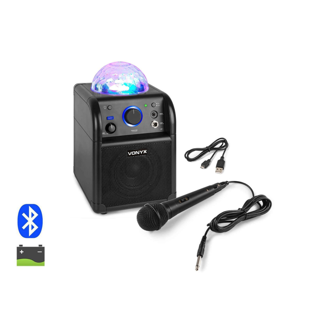 Vonyx SBS50B akkumulátoros hordozható hangfal 50W (1xMik + Bluetooth + LED Ball) - fekete