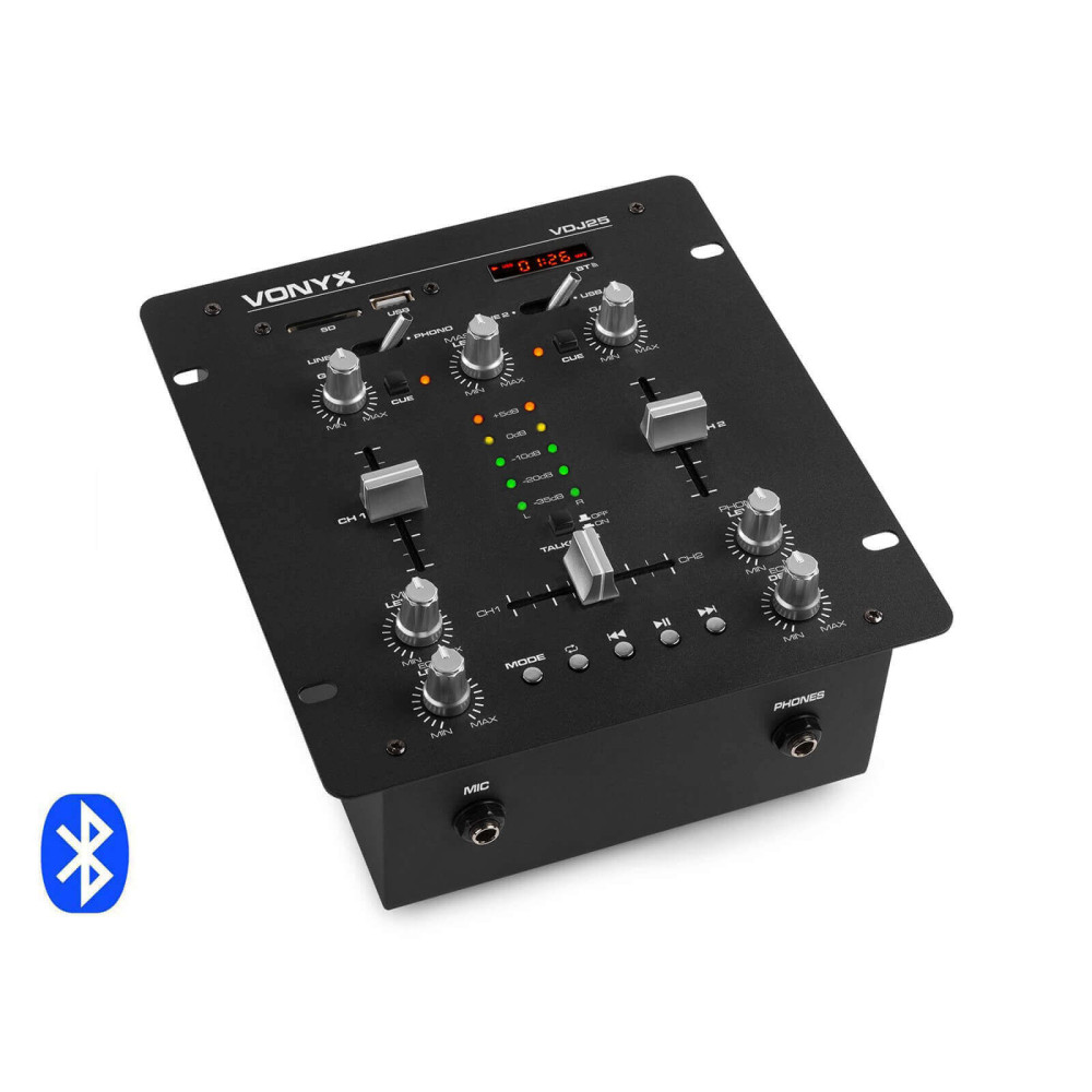 Vonyx VDJ25 2+1 csatornás DJ, karaoke keverőerősítő 2x50W + BLUETOOTH