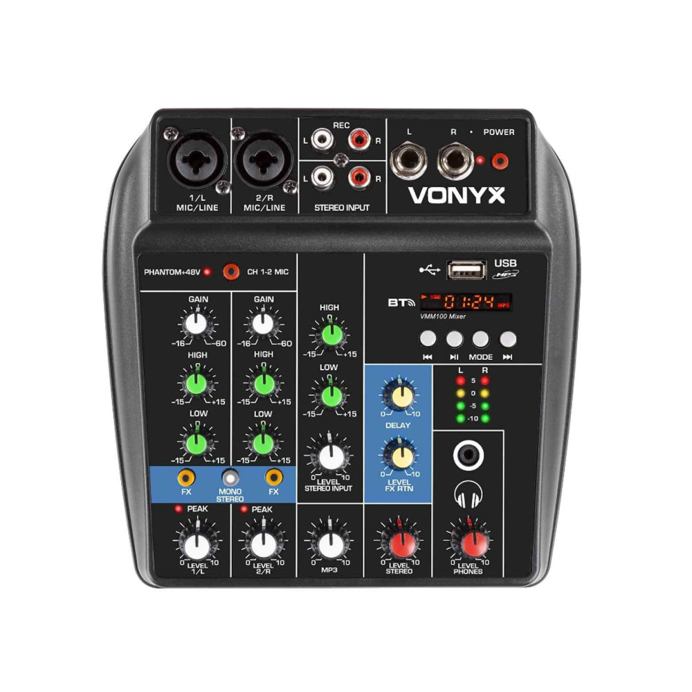 Vonyx VMM100 3 csatornás zenekari keverő, USB, Bluetooth