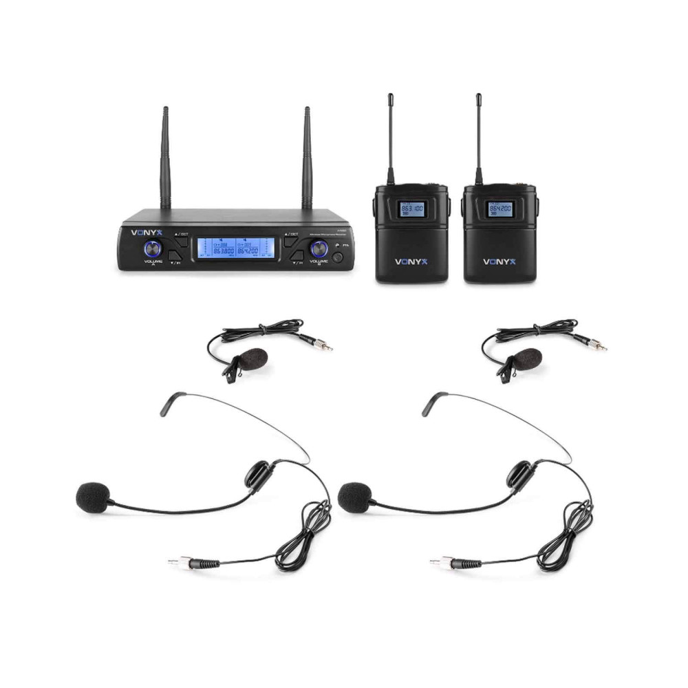 Vonyx WM62B UHF rádiós mikrofon (2 db CSÍPTETŐS + 2 db FEJ mikrofon)
