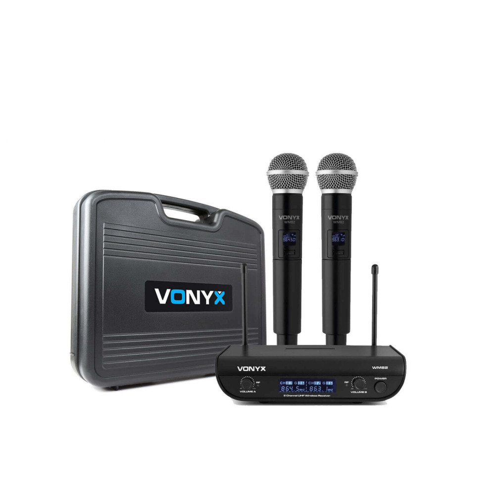 Vonyx WM82 UHF rádiós mikrofon (2 db KÉZI mikrofon) + Koffer