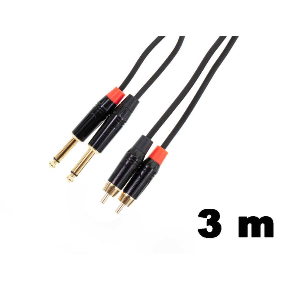 Thunder YC834-3 Sztereo jelkábel (2x 6,3 mm Jack papa - 2x RCA papa) - (3m)