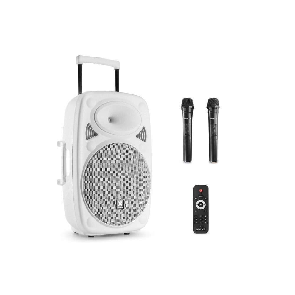 Vonyx Verve46 1000W (15") aktív hordozható akkumulátoros hangfal ( 2mik + Bluetooth + MP3) - FEHÉR