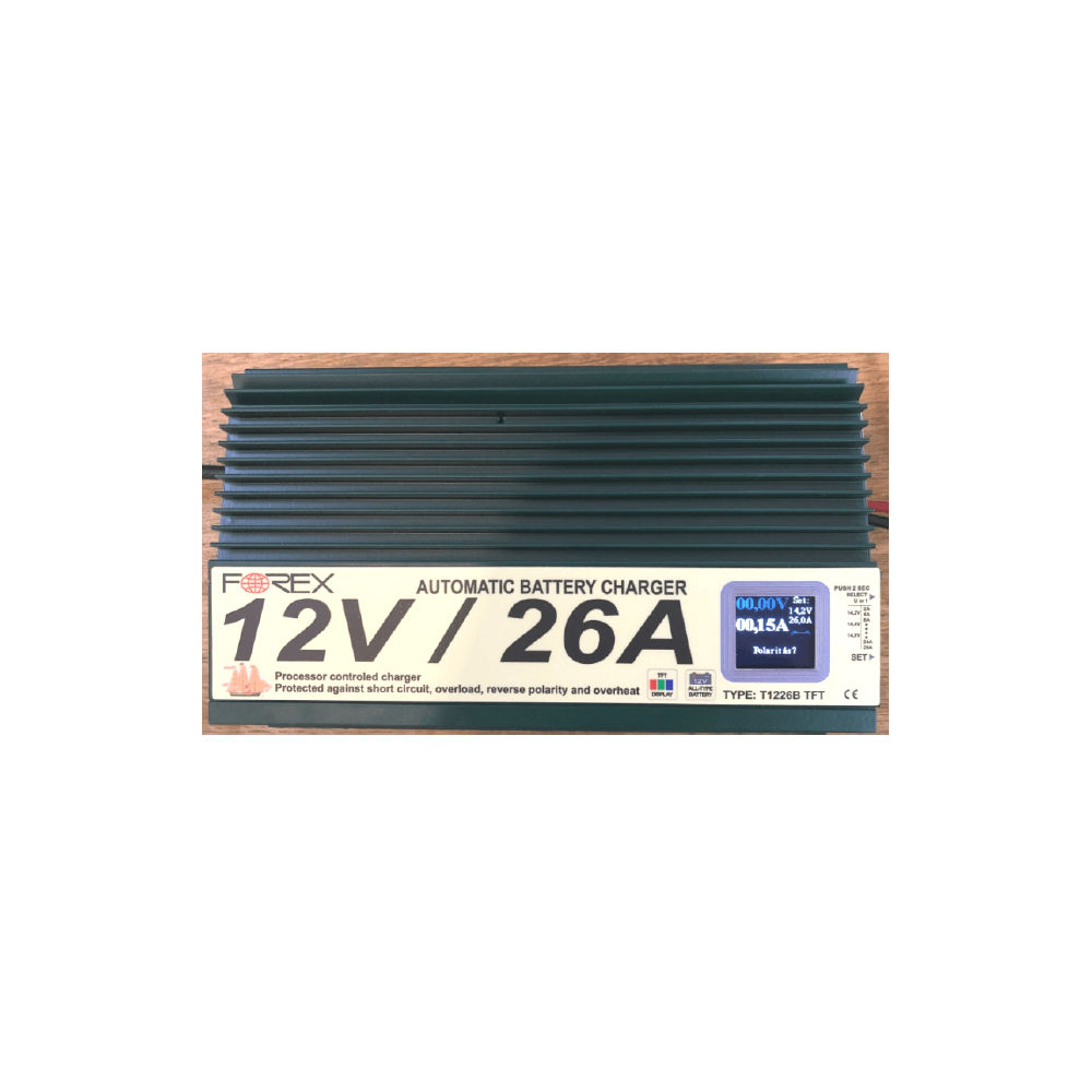 Forex T1226TFT Akkumulátortöltő 12V/26A , digitális kijelzővel