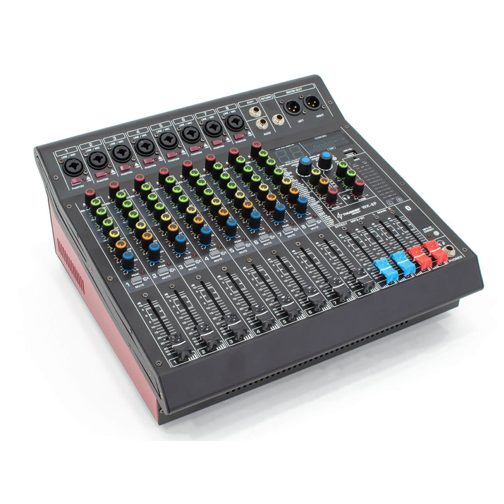 Thunder WK-8P 2x400W, 8 csatornás keverőerősítő + Bluetooth + Effekt