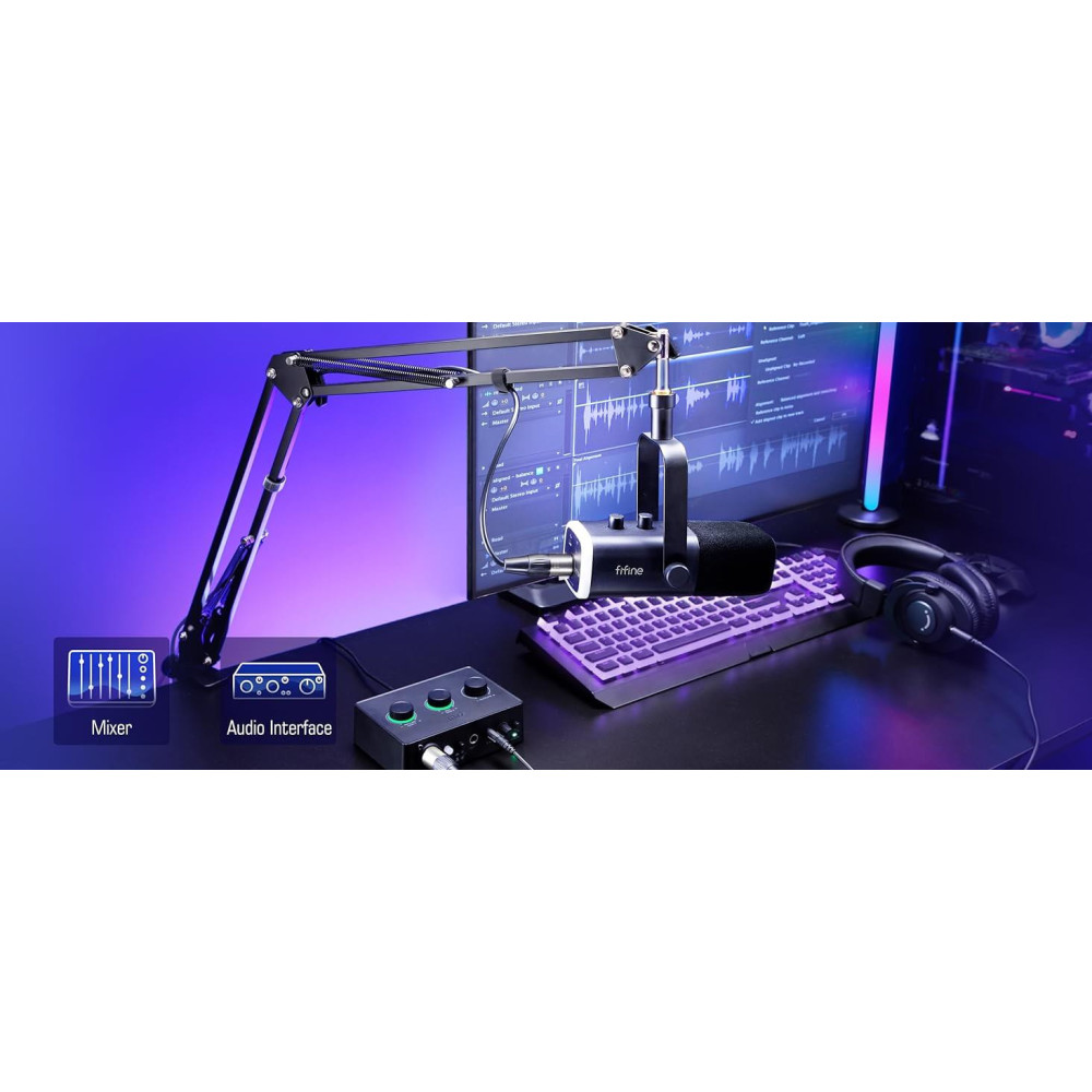 Fifine AM8T Podcast, Youtuber, Gamer, TikTok mikrofon + Karos állvány [USB-C/XLR](fekete)