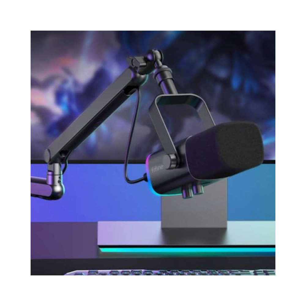 Fifine TAM8 Podcast, Youtuber, Gamer, TikTok mikrofon + Karos állvány [USB-C / XLR](fekete)