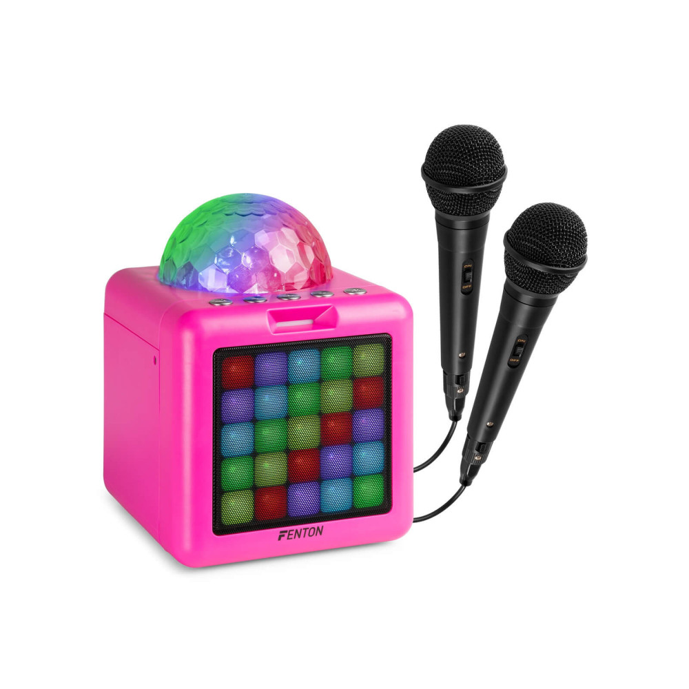 Fenton KAR15B Karaoke hangfal, 2 mikrofon, rózsaszín, 15W