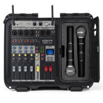 Vonyx VMA106 6 Csatornás keverő, ABS Rack láda, 2 UHF vezeték nélküli mikrofon