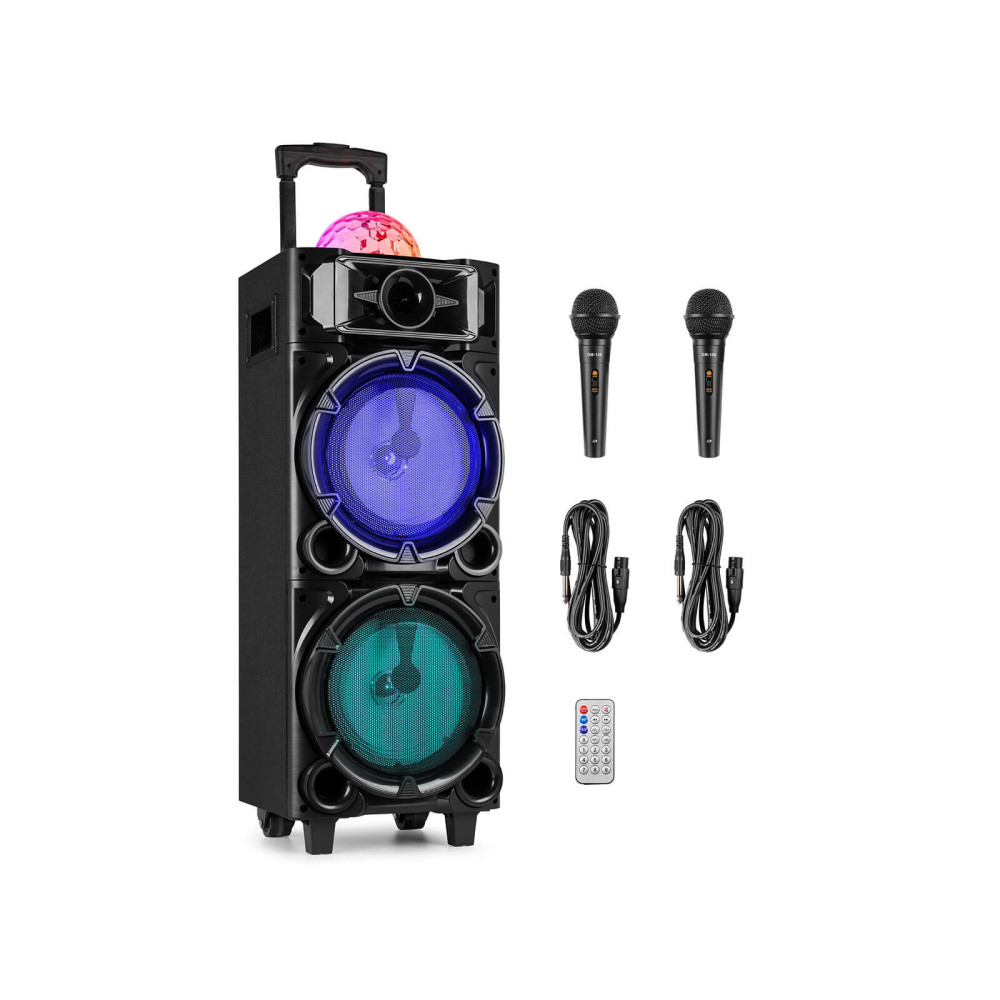 Fenton LIVE290 Karaoke szett kereken, USB,SD,Bluetooth, RGB led, 2 mikrofon, 2x8"