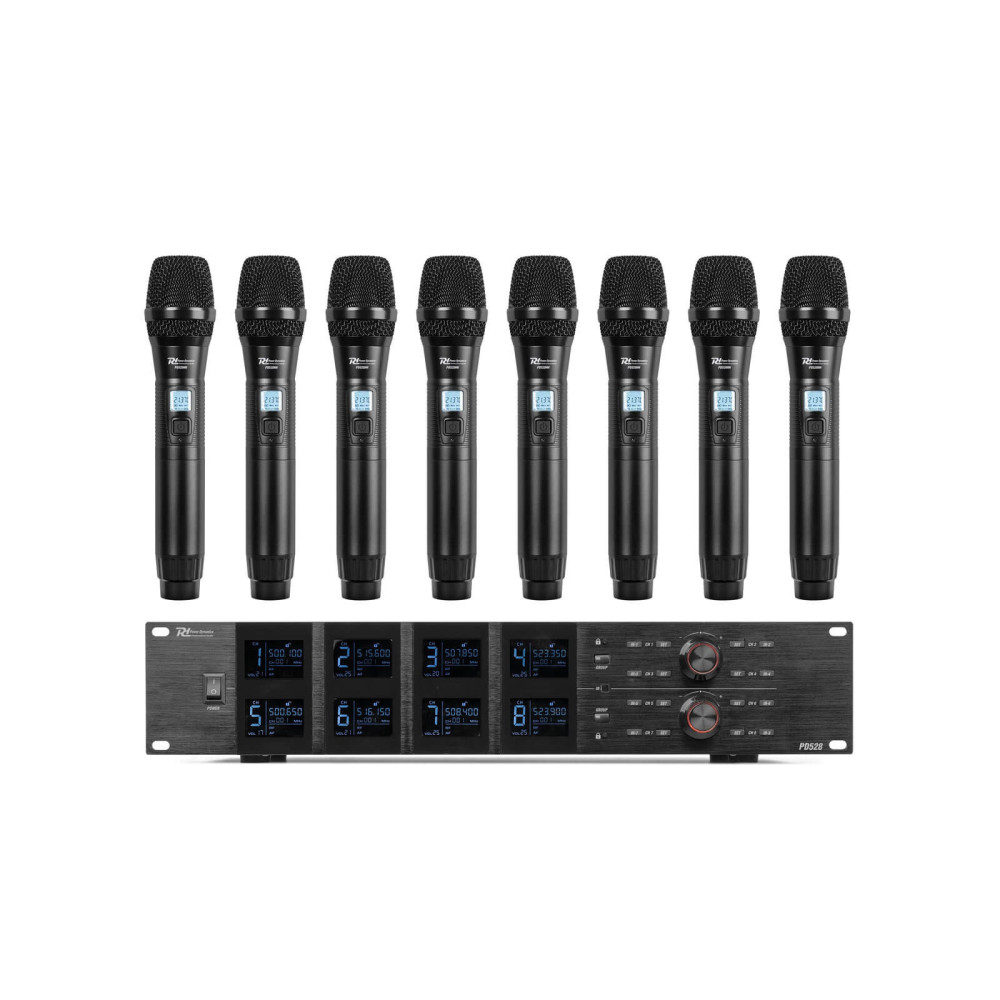 Power Dynamics PD528 UHF vezeték nélküli mikrofon szett + 8 db kézi mikrofon