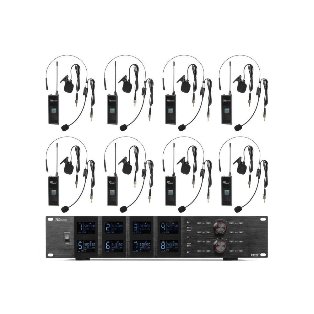 Power Dynamics PD528B UHF vezeték nélküli mikrofonkészlet + 8 db fejmikrofon szett