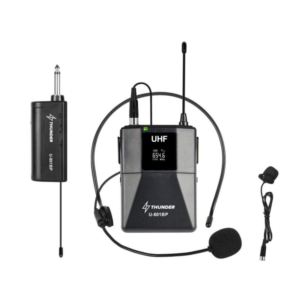 Thunder U-801BP UHF vezeték nélküli, akkus mikrofon szett (1 db CSÍPTETŐS + 1 db FEJ mikrofon)