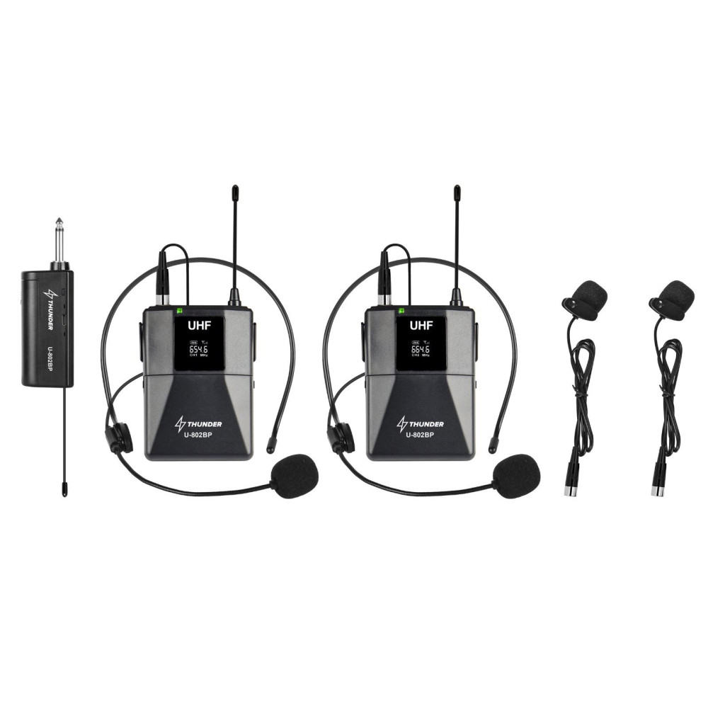 Thunder U-802BP UHF vezeték nélküli, akkus mikrofon szett (2 db CSÍPTETŐS + 2 db FEJ mikrofon)