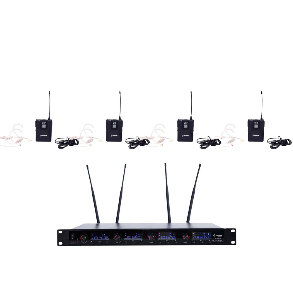 Thunder U-4008 4HT UHF rádiós mikrofon (4 db CSÍPTETŐS + 4 db FEJ mikrofon) + Koffer