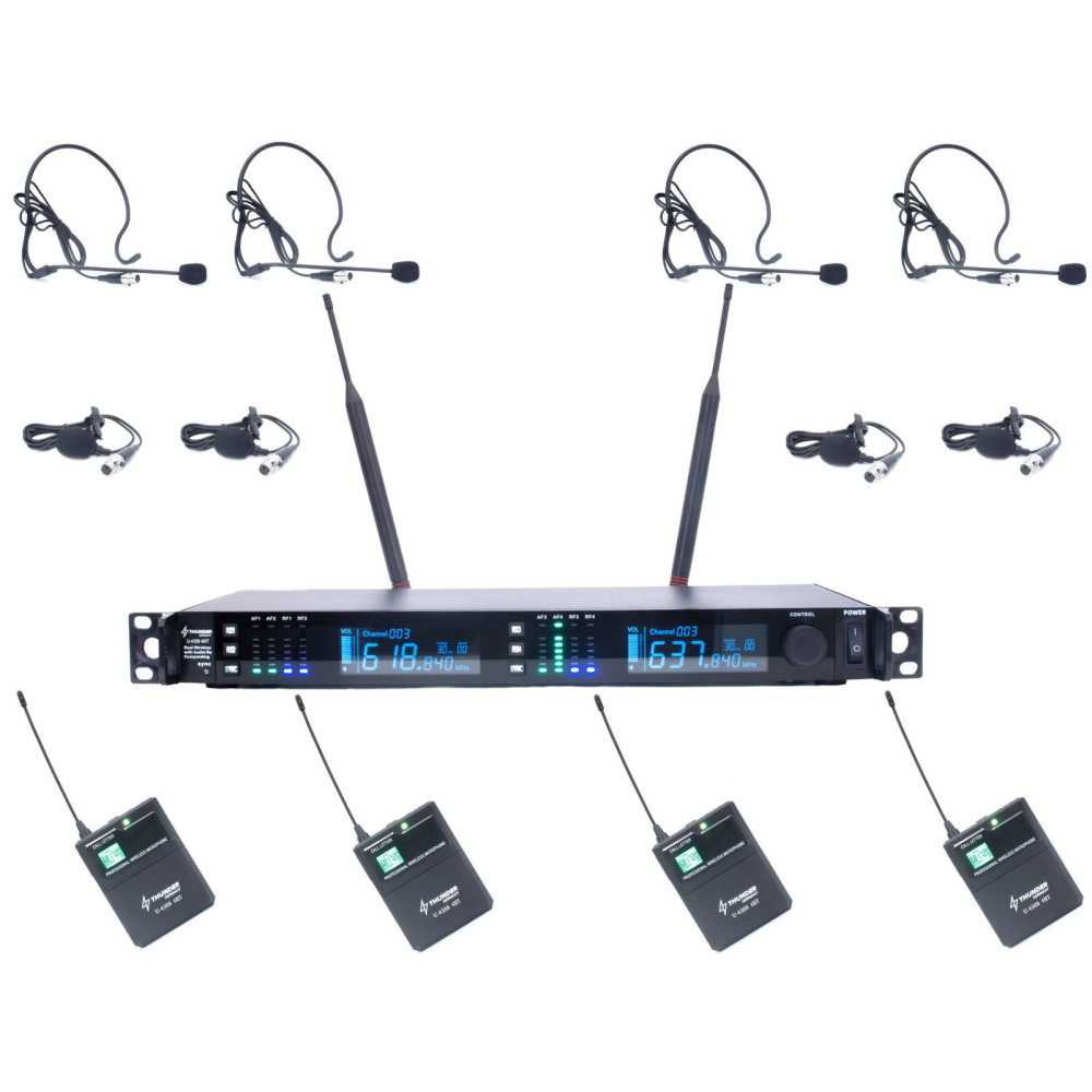 Thunder U-4308 4HT UHF professzionális rádiós mikrofon (4 db CSÍPTETŐS + 4 db FEJ mikrofon) + Koffer