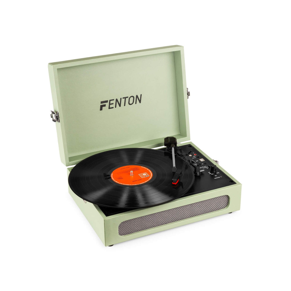 Fenton RP118C Bakelit lemezjátszó bőrönd kialakításban, beépített hangszóróval (Bluetooth) - Zöld