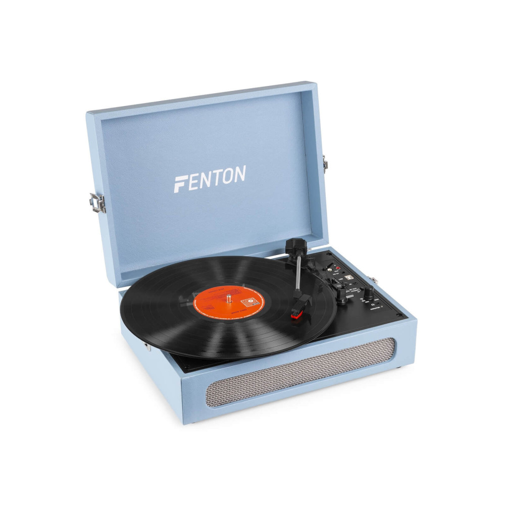 Fenton RP118E Bakelit lemezjátszó bőrönd kialakításban, beépített hangszóróval (Bluetooth) - Kék