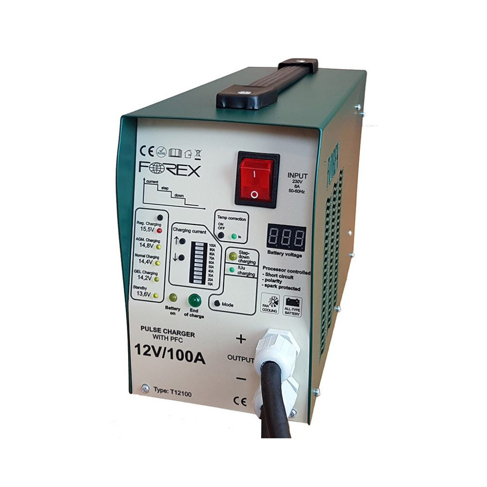 Forex T12100_SPEC Akkumulátortöltő 12V/100A 3 m-es töltővezetékkel