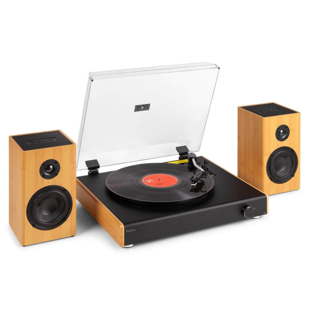 Audizio RP337BB Bakelit lemezjátszó szett + 2 db hangfal, Bluetooth - Bambusz