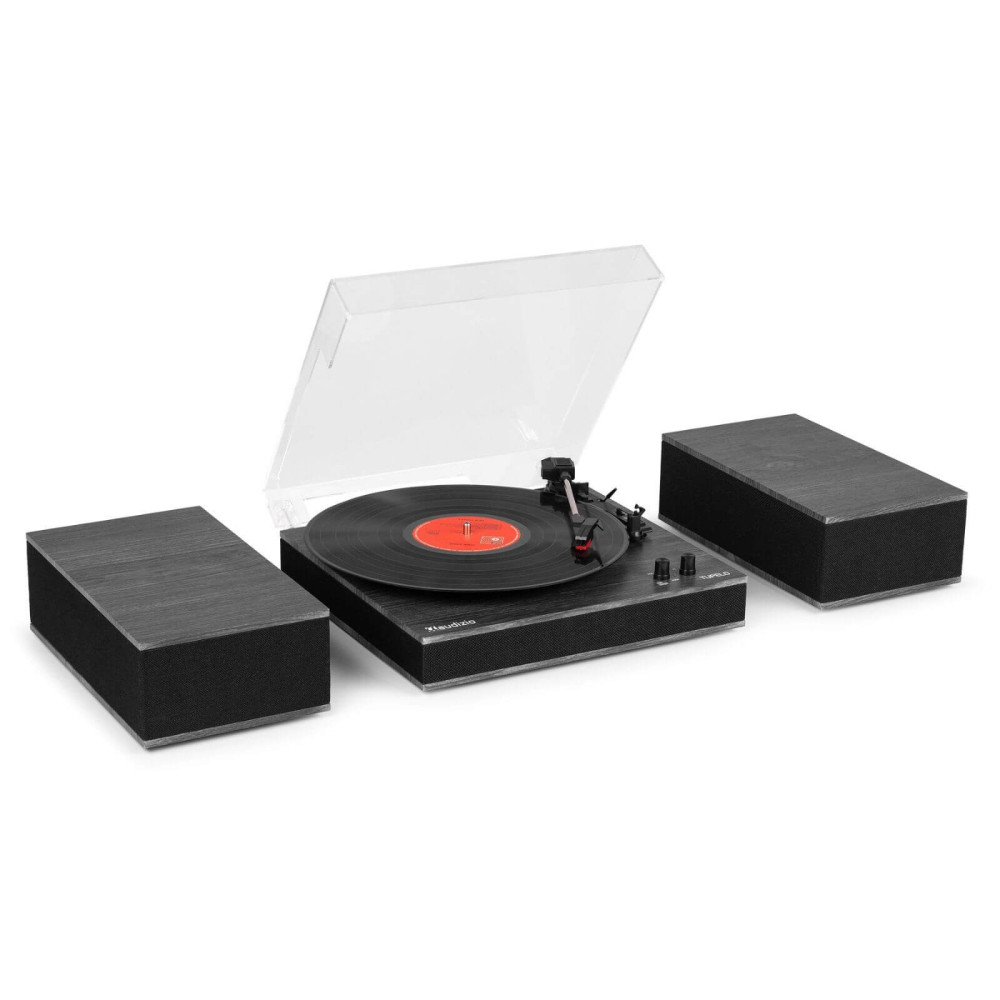 Audizio Tupelo Bakelit lemezjátszó szett + 2 db hangfal, Bluetooth - Fekete