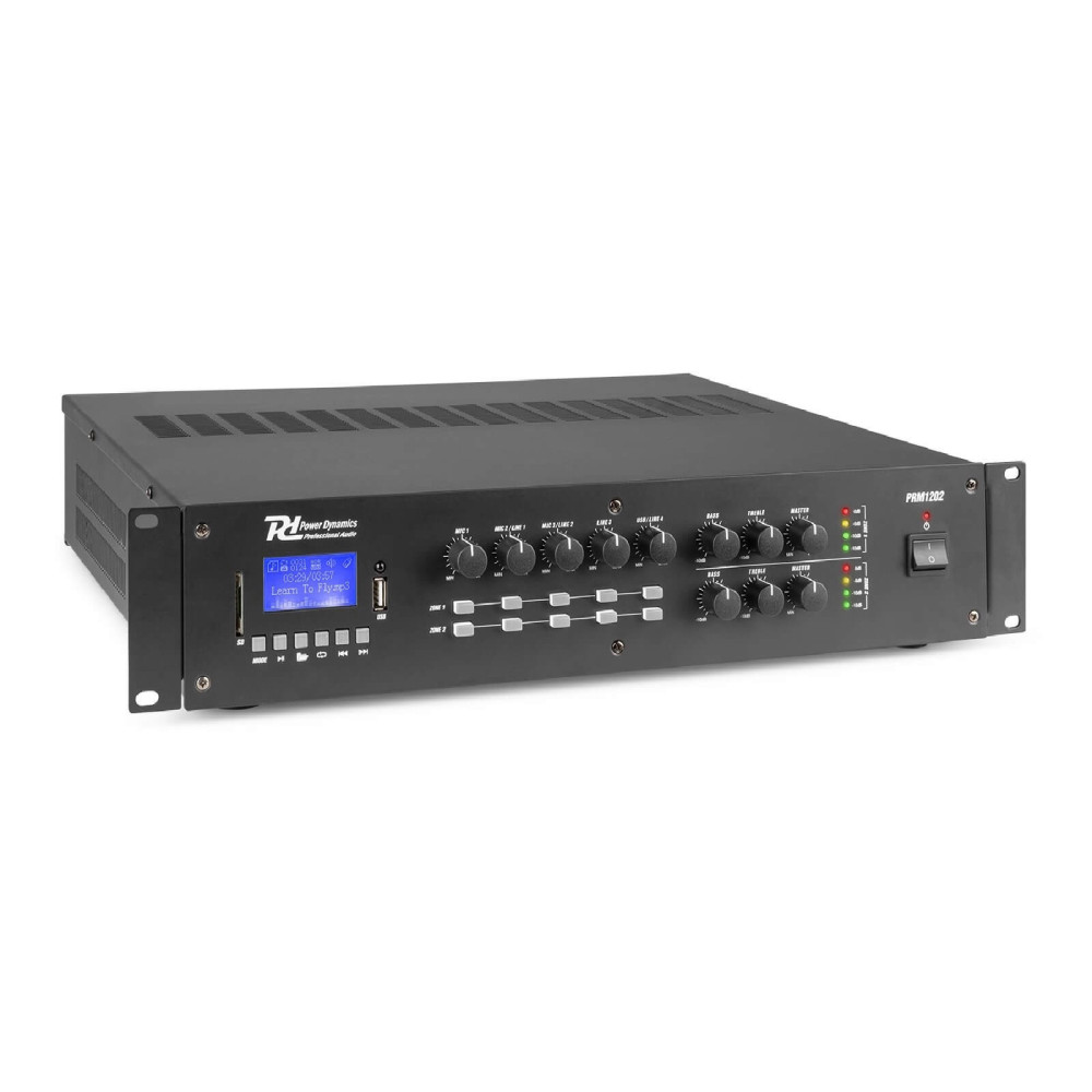 Power Dynamics PRM1202, 100V erősítő (2x120W) 2 zónás, (MP3, BLUETOOTH)