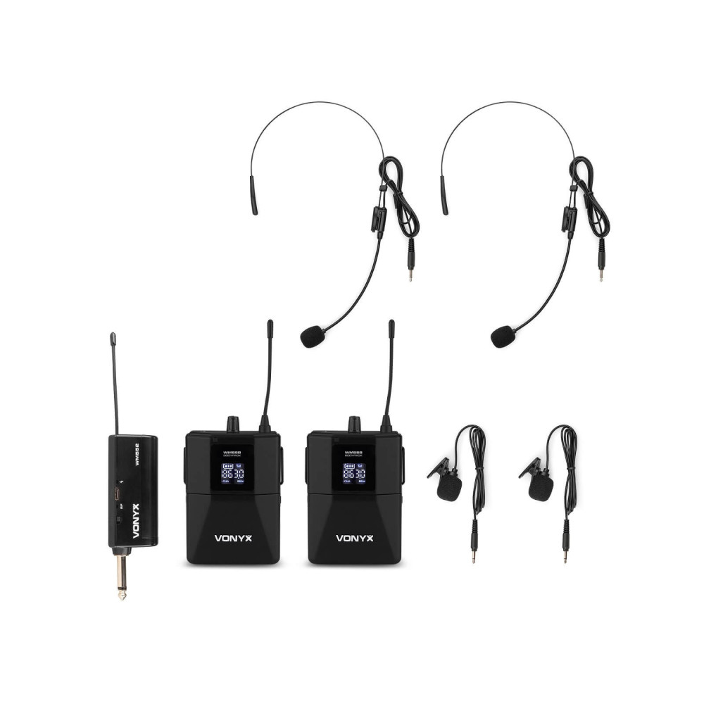 Vonyx WM552B Vezeték nélküli mikrofon szett (2 db CSÍPTETŐS + 2 db FEJ mikrofon)